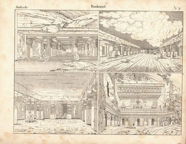 Indische Baukunst Nr. 2. Lithografiertes Blatt von 1830.