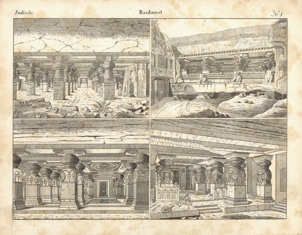 Indische Baukunst Nr. 1. Lithografiertes Blatt von 1830.