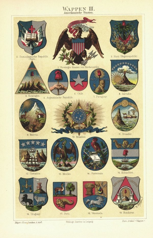 Wappen III, Amerikanische Staaten. Lithografie von 1897