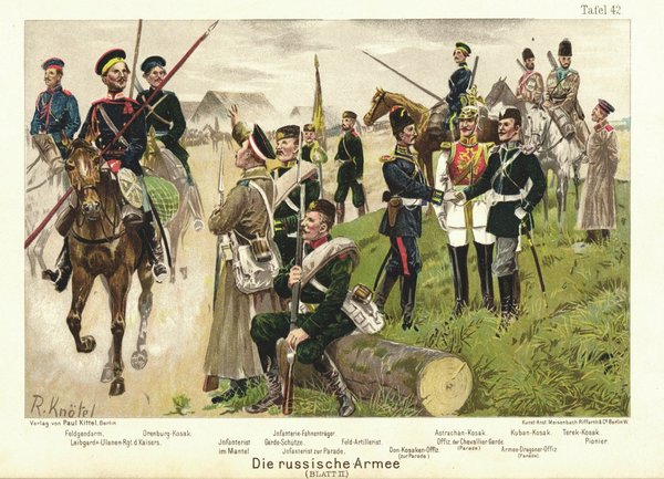 Die russische Armee. Uniformen. Lithografie von 1894