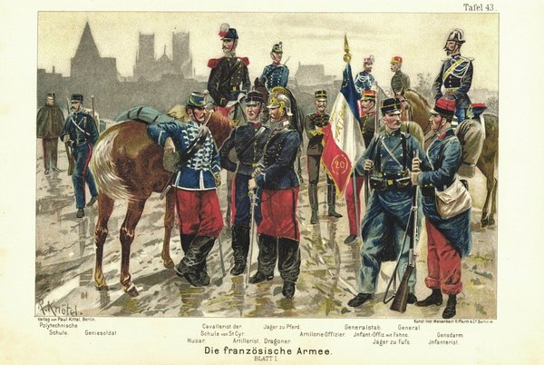 Die französische Armee. Blatt I. Uniformen. Lithografie von 1894