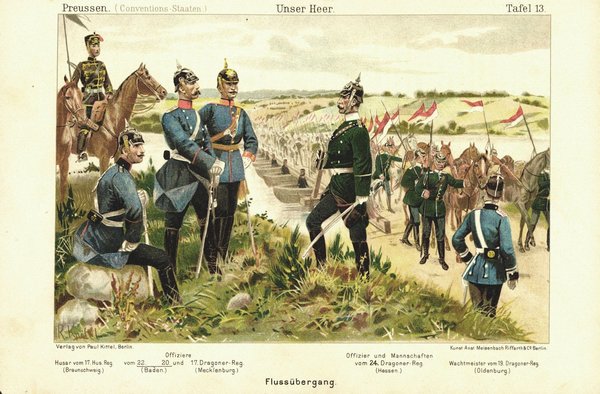 Flußübergang. Unser Heer, Preußen. Lithografie von 1894