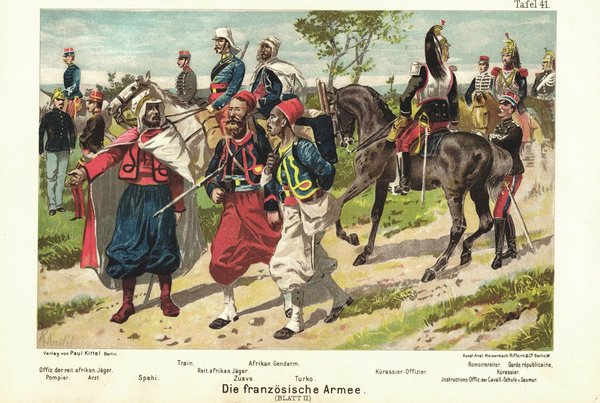 Die französiche Armee Blatt.II. Uniformen. Lithografie von 1894