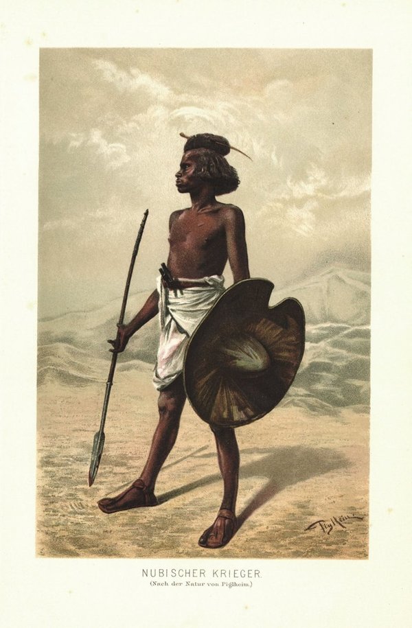 Nubischer Krieger. Lithografie von 1888