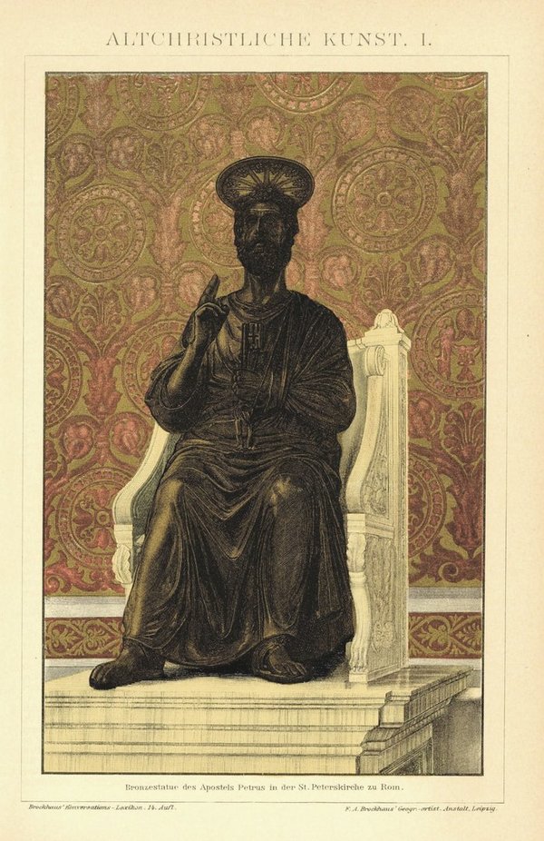 Altchristliche Kunst. Bronzestatue des Apostel Paulus zu Rom. Lithografie von 1920
