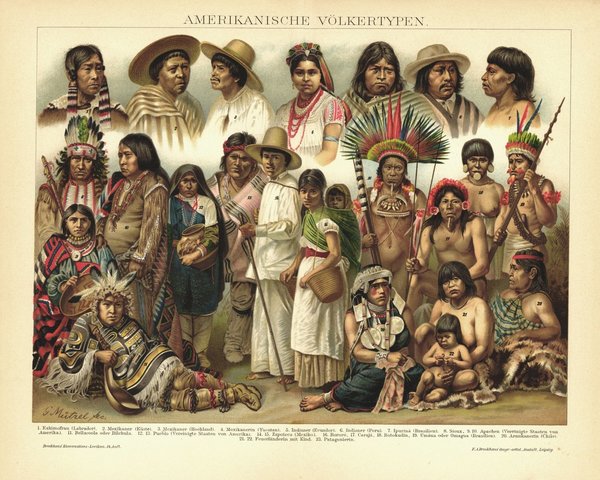 Amerikanische Völkertypen. Lithographie von 1894