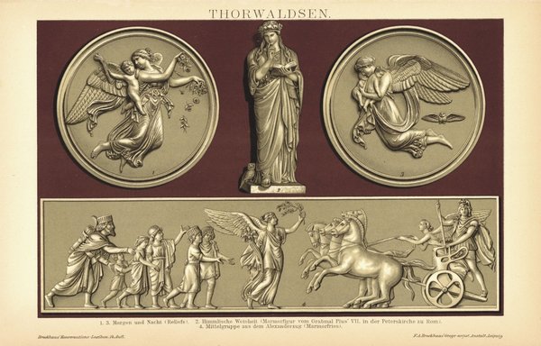 Thorwaldsen, Reliefs, u.a. in der Peterskirche zu Rom. Lithographie von 1894