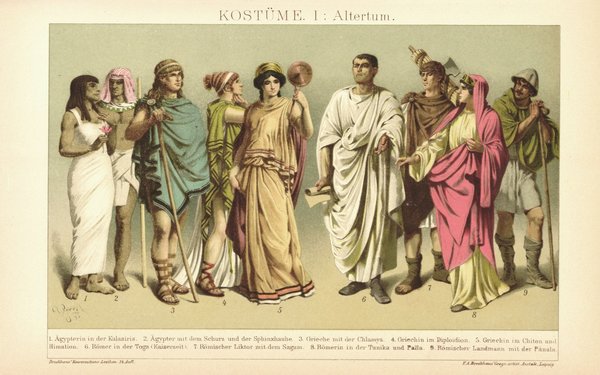 Kostüme, Altertum. Lithographie von 1894