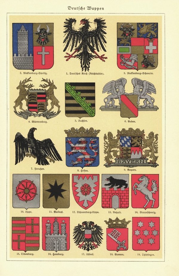 Deutsche Wappen. Lithographie von 1928
