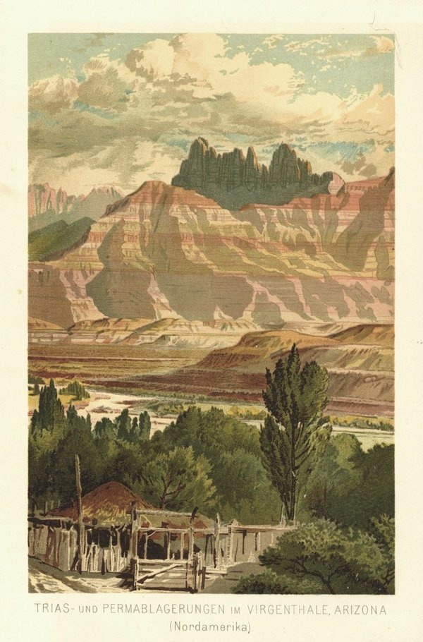 Trias- und Permablagerungen im Virgenthale, Arizona, Nordamerika. Lithographie von 1886