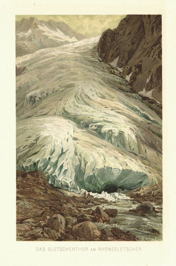 Das Gletschertor am Rhonegletscher. Lithographie von 1886