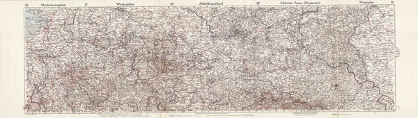 Schlesien, Posen, Mitteldeutschland, Wesergebiet, Niederrheingebiet, 111x32 cm Landkarte von 1936