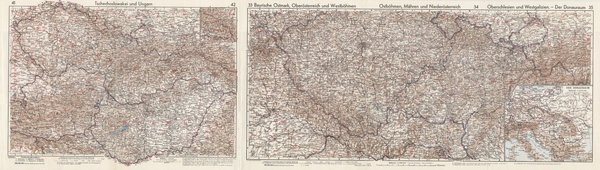 Oberelsass, Südbaden, Schwaben, Vorarlberg, Tirol, Oberbayern u.a. Alte Landkarte v. 1936, 110x32 cm