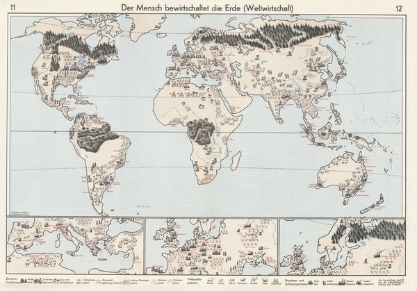 Staaten Europas und Weltwirtschaft. Alte Landkarte von 1936 ca. 45x32 cm